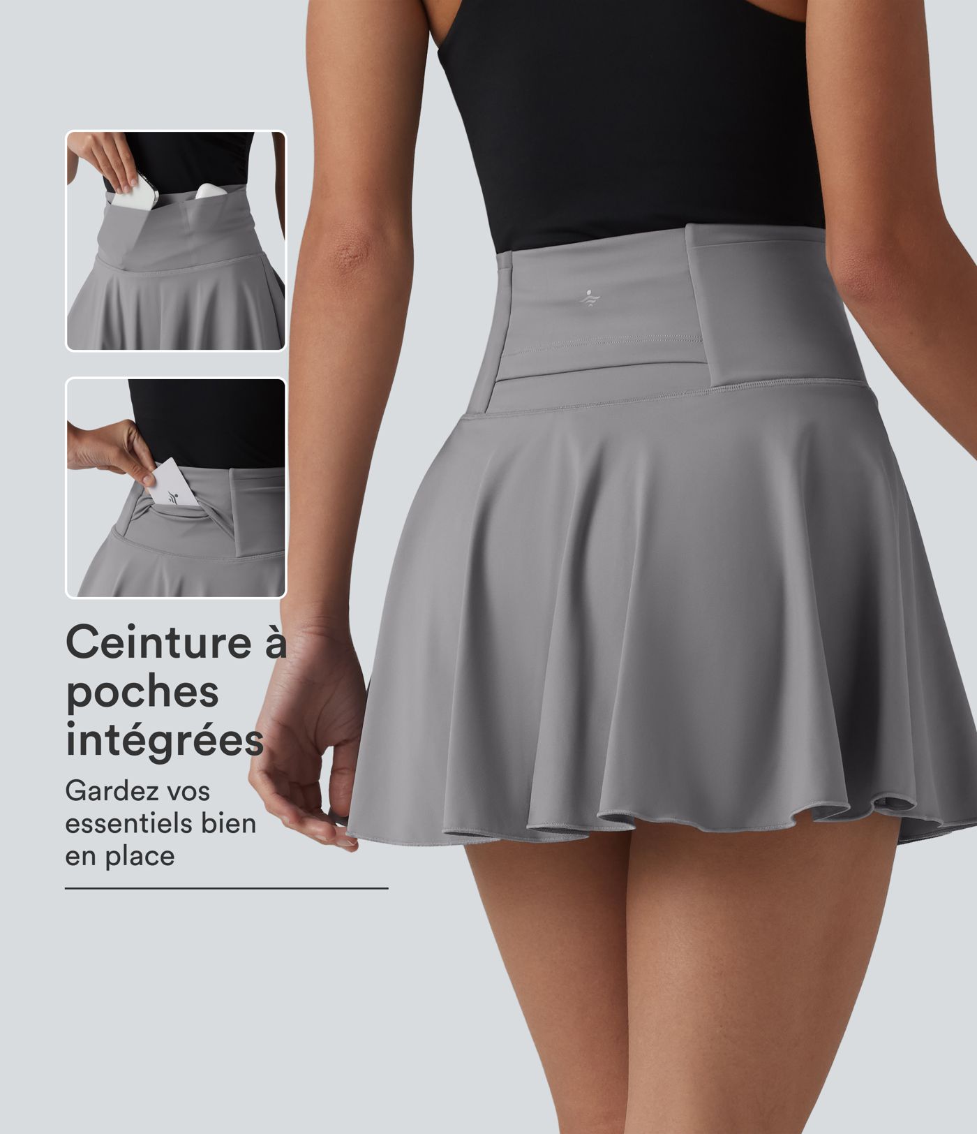 Jupe de tennis courte évasée 2-en-1 SoftlyZero™ Airy effet frais InstantCool taille haute avec poches, protection solaire UPF50