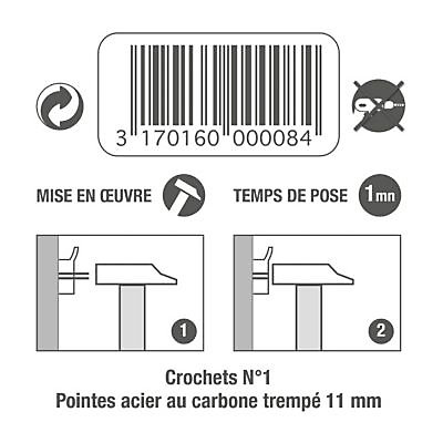 Crochet béton n° 1 - pointes 11mm vendu par 5 pièces