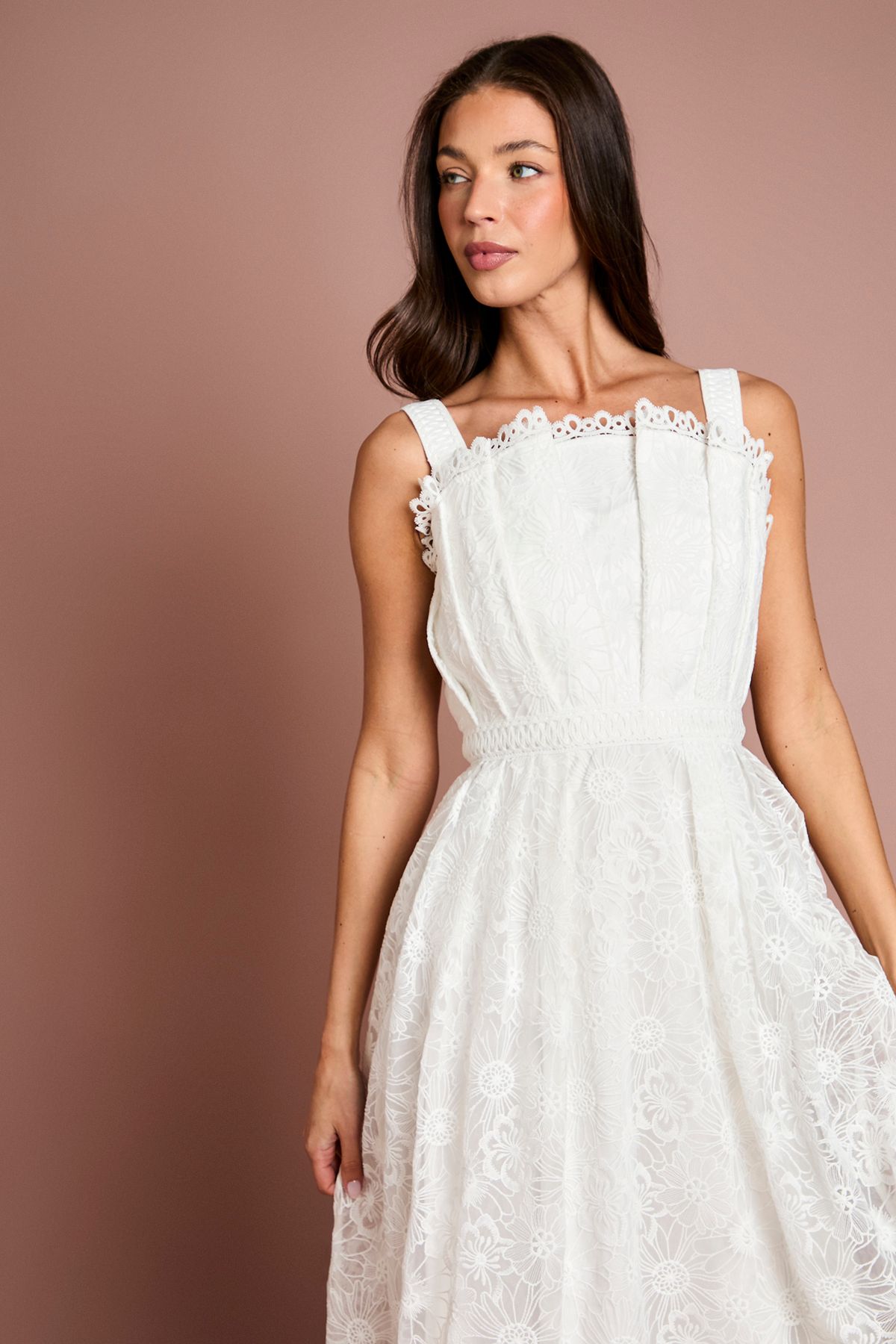 Coast Fan Bodice Lace Midi Dress