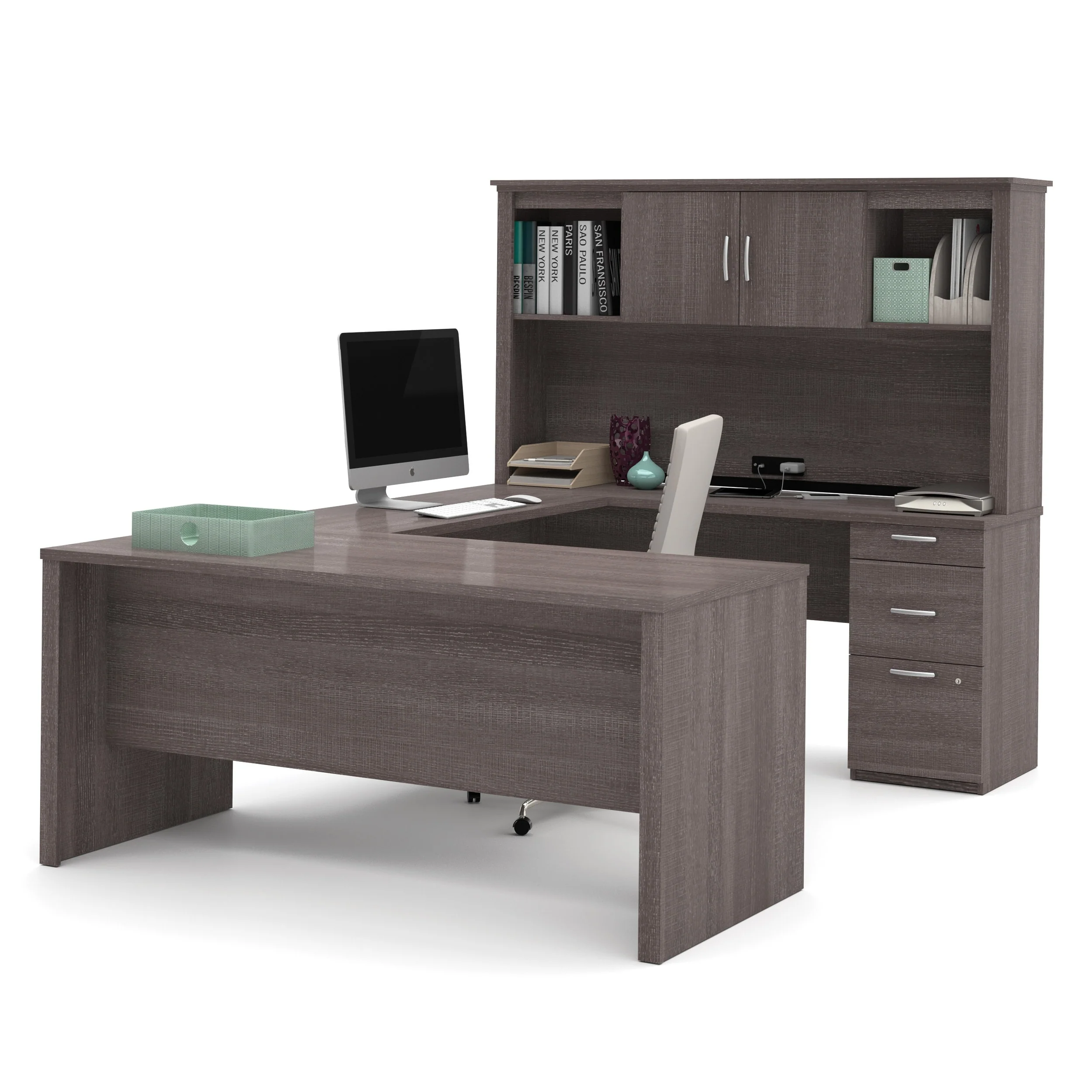 Logan U or L-Shaped Executive Office Desk with Hutch by Bestar