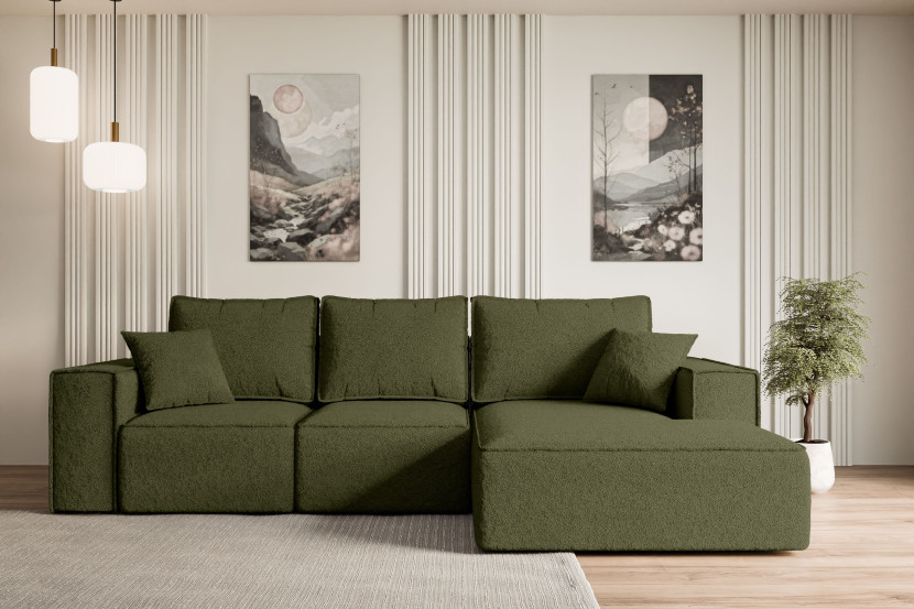 Narożnik z funkcją spania i pojemnikiem SERRA-L-S 266x161x87 cm Zielony