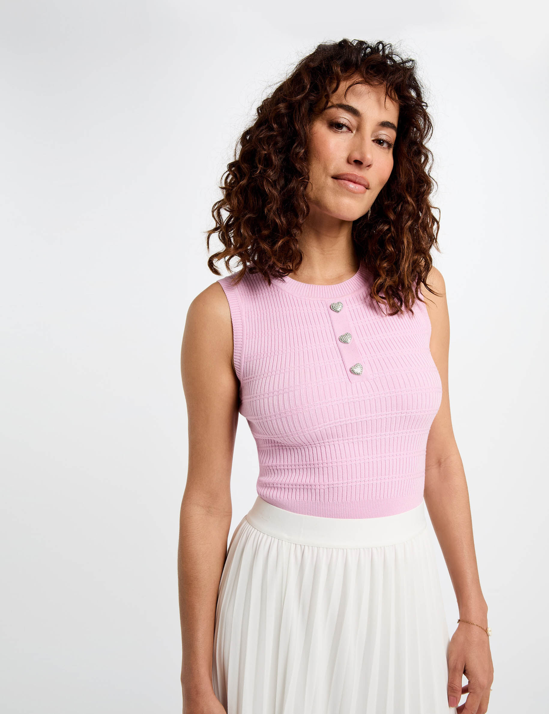 Sleeveless Knitted Vest Top Pastel Pink Women