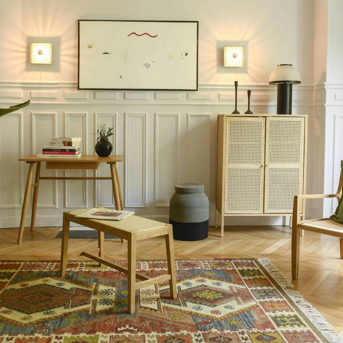 - Tapis coton et laine motifs kilim