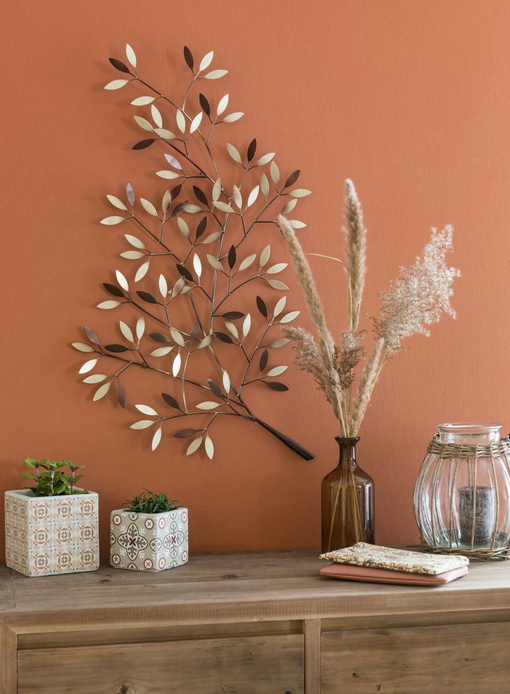 - Déco murale branchage en métal doré et coloris bronze