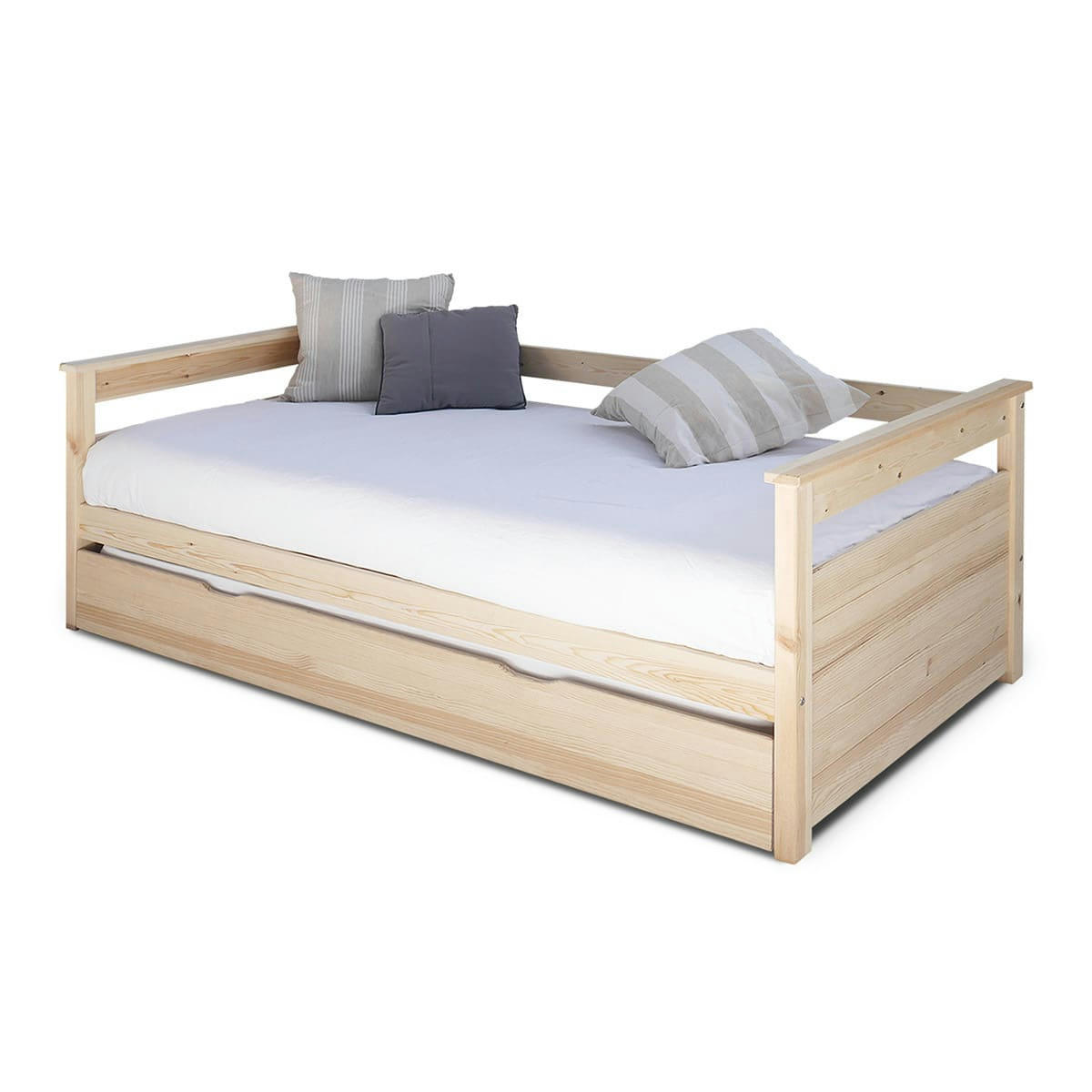 IZAO - Pack lit gigogne avec 2 matelas 80x190 cm bois massif