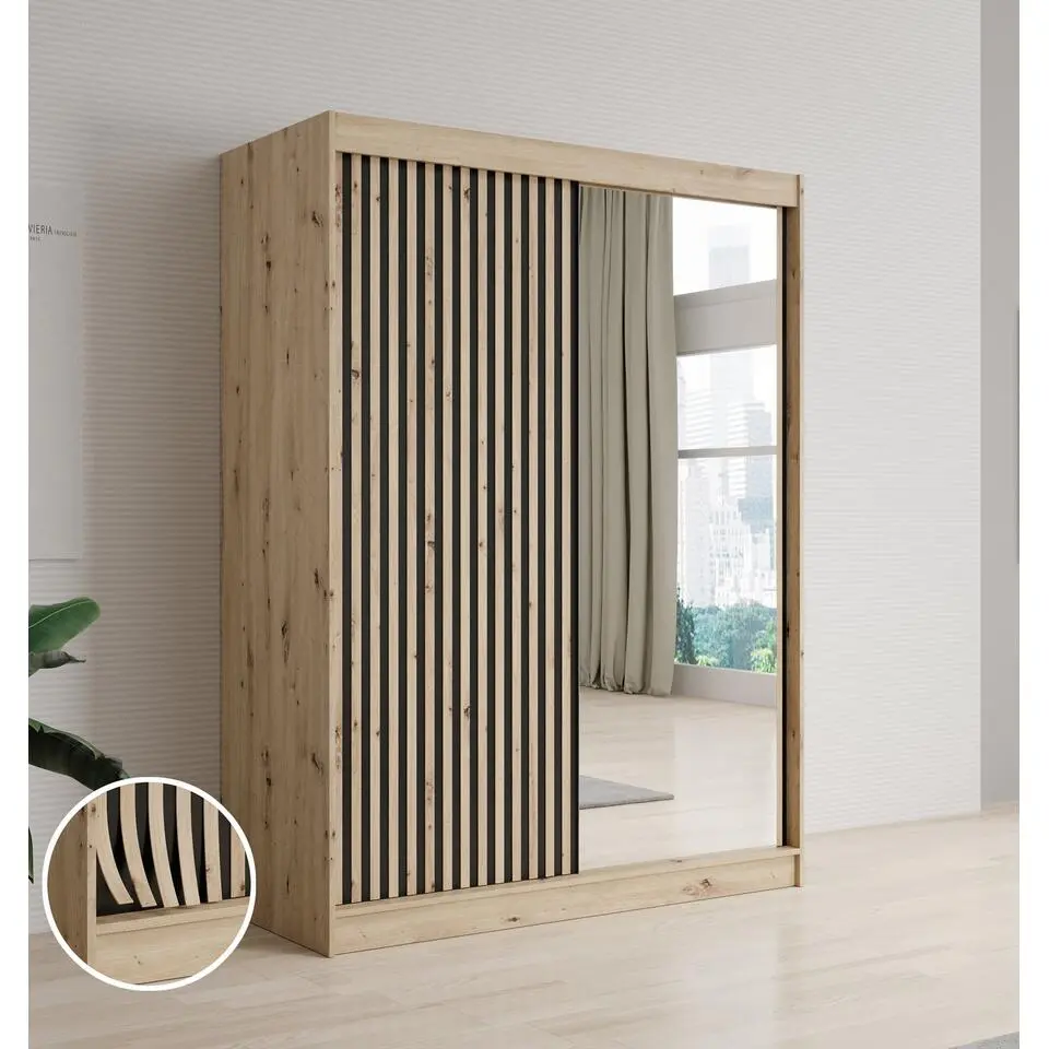 Meubella - Kledingkast Lisbon 2 - Eiken - 150 cm - Met spiegel