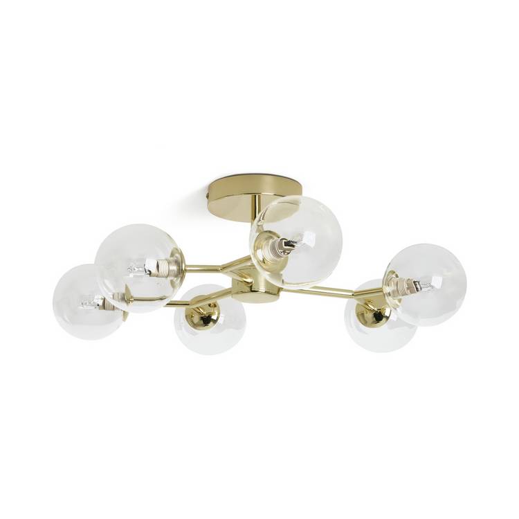 Habitat Molecular 6 Light Metal Flush Ceiling Light - Brass
