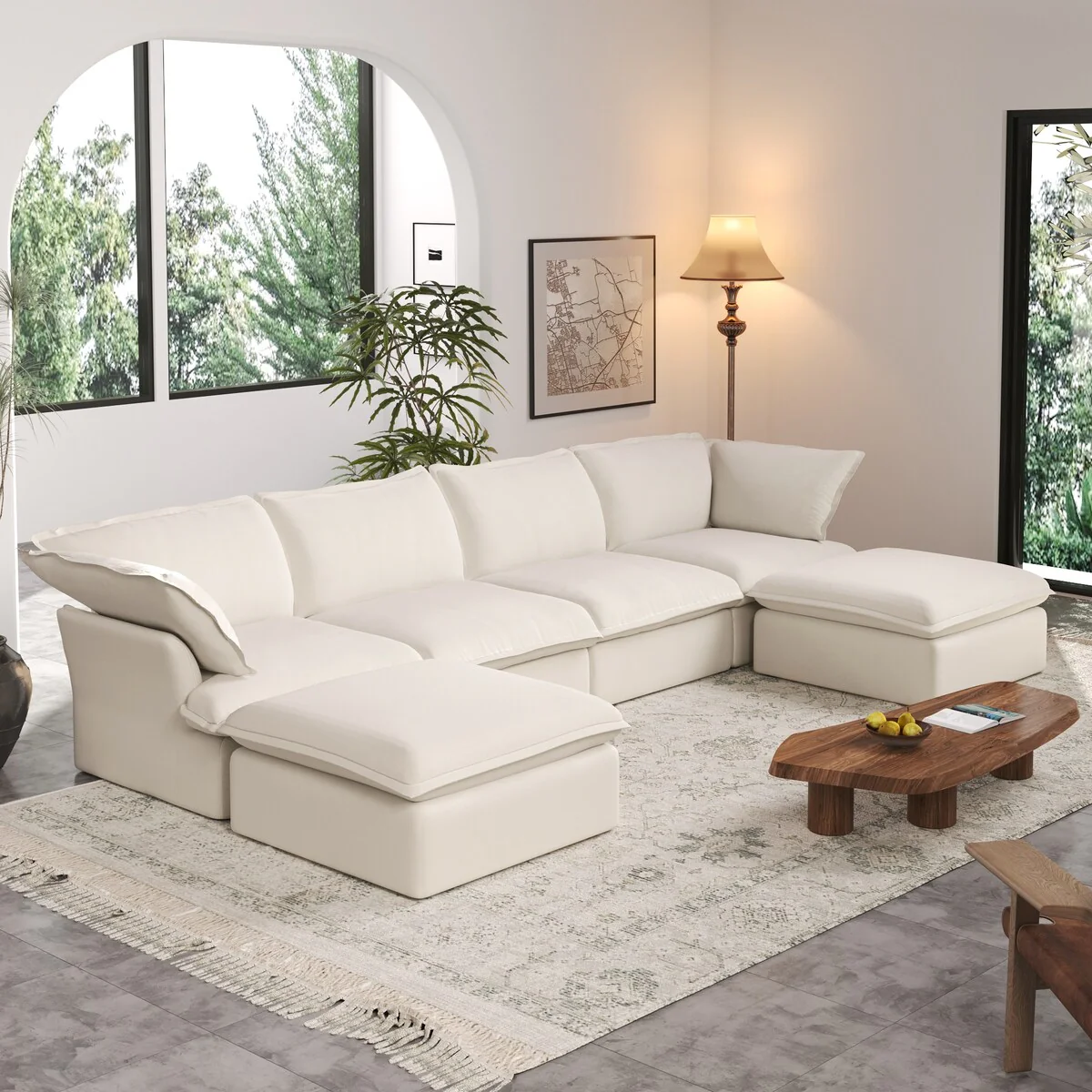 163 U-Shaped Convertible Modular Sectional Sofa, Down Filled Comfort Overstuffed Upholstered