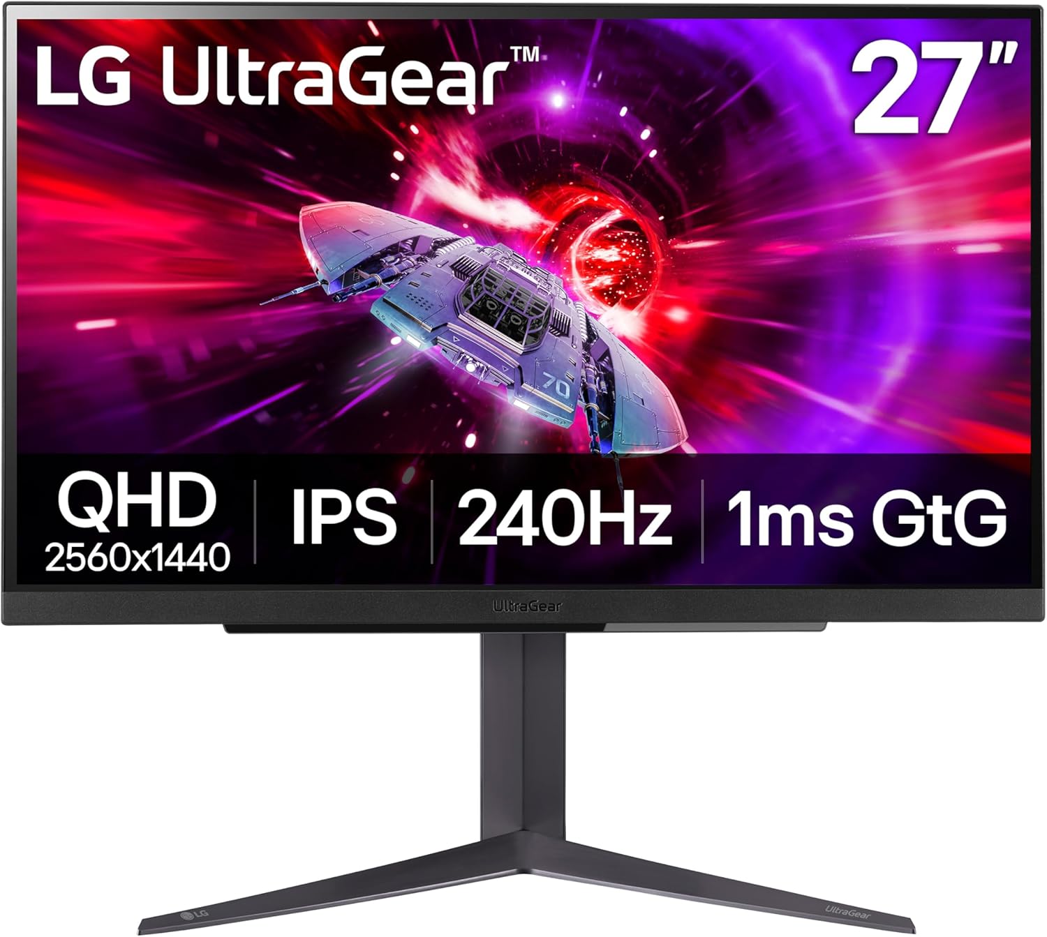 LG 27GR83Q-B 27-inch Ultragear QHD (2560x1440) IPS Gaming Monitor  240Hz  1ms  DisplayHDR 400  G-Sync AMD FreeSync Premium  HDMI 2.1 DisplayPort  4-Pole HP Out DTS GP:X  Tilt/Height/Pivot Stand  Black