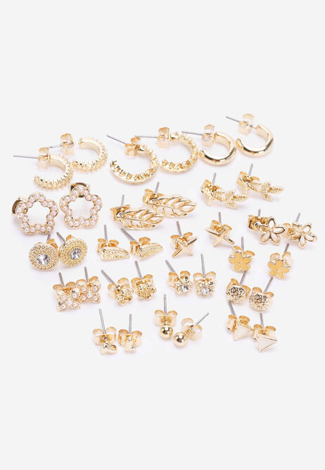 Womens 18pk Gold Flower Stud Earrings