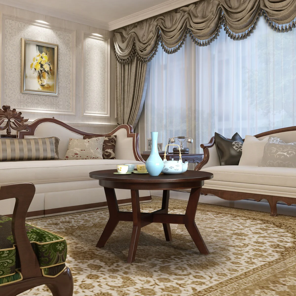 Mid Century Circle Wooden Coffee Table for Living Room Farmhouse