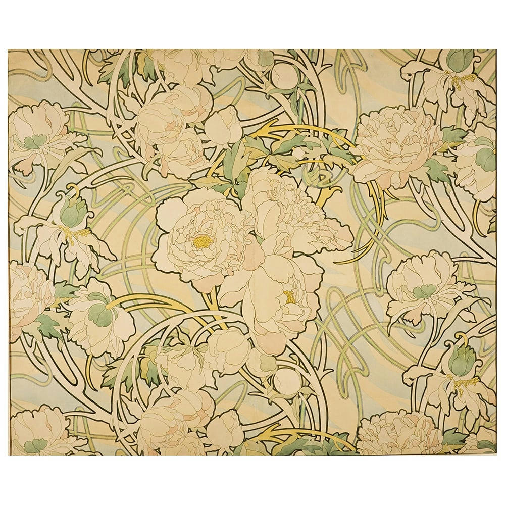 - Tableau impression sur toile pivoines Alphonse Mucha 60x75cm