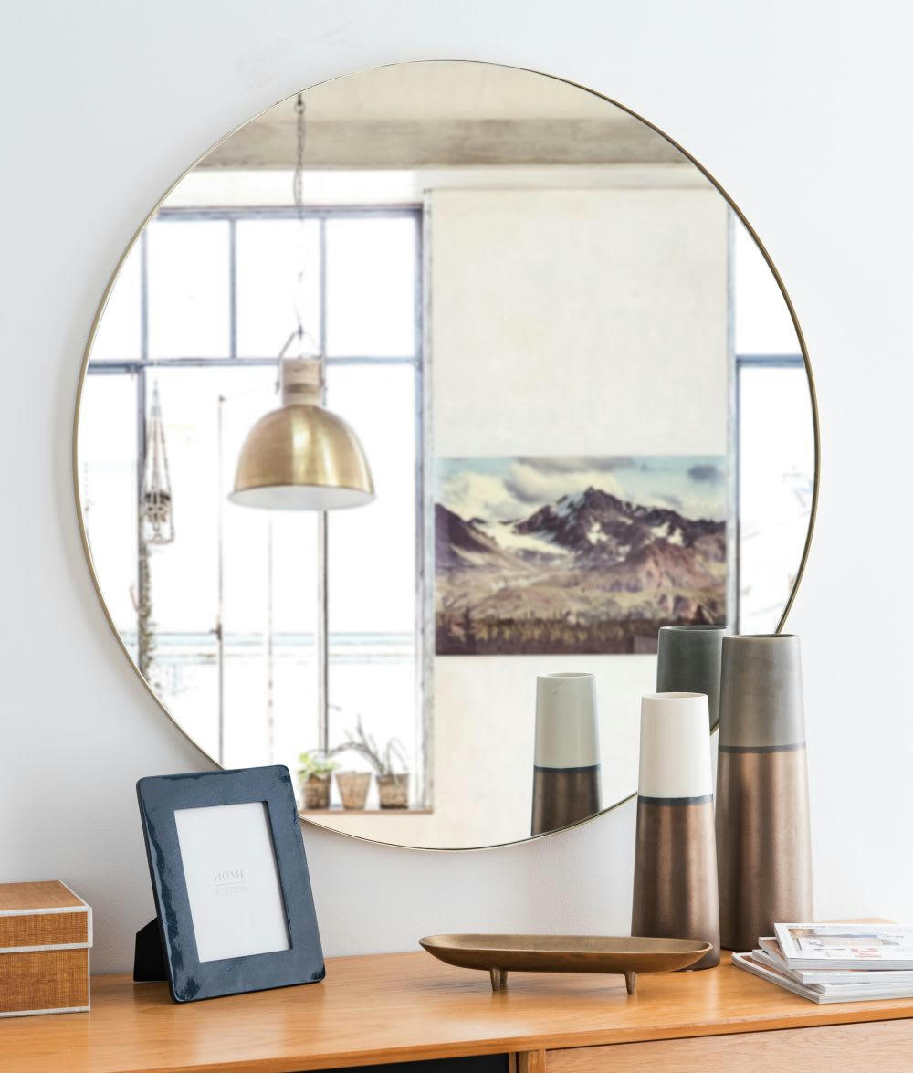 CLEMENT - Miroir rond en métal doré D90