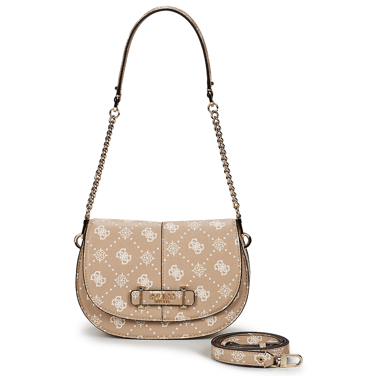 Guess - CARRIE LOGO FLAP SHOULDER BAG - Beige