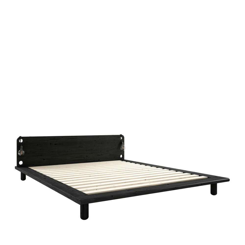 PEEK - Lit en bois avec lampes de chevets 160x200cm noir