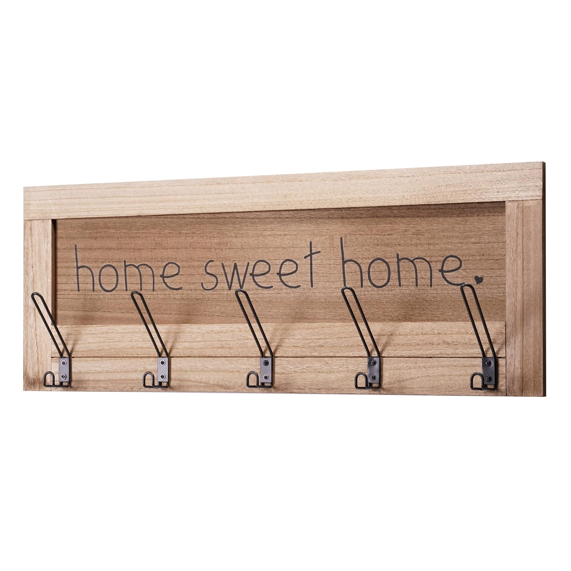 Addie Joy Wood Home Sweet Home Coat and Key Holder Plaque - Honey Wash - 12 H x 32 L x 3.25 D