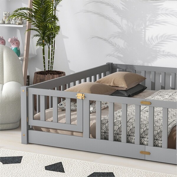 Modern Floor Platform Bed with Fence and Door