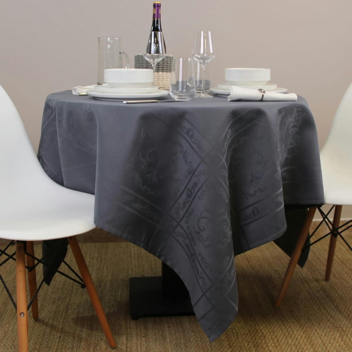 CHATEAURENARD - Nappe jacquard en jacquard gris 250x150