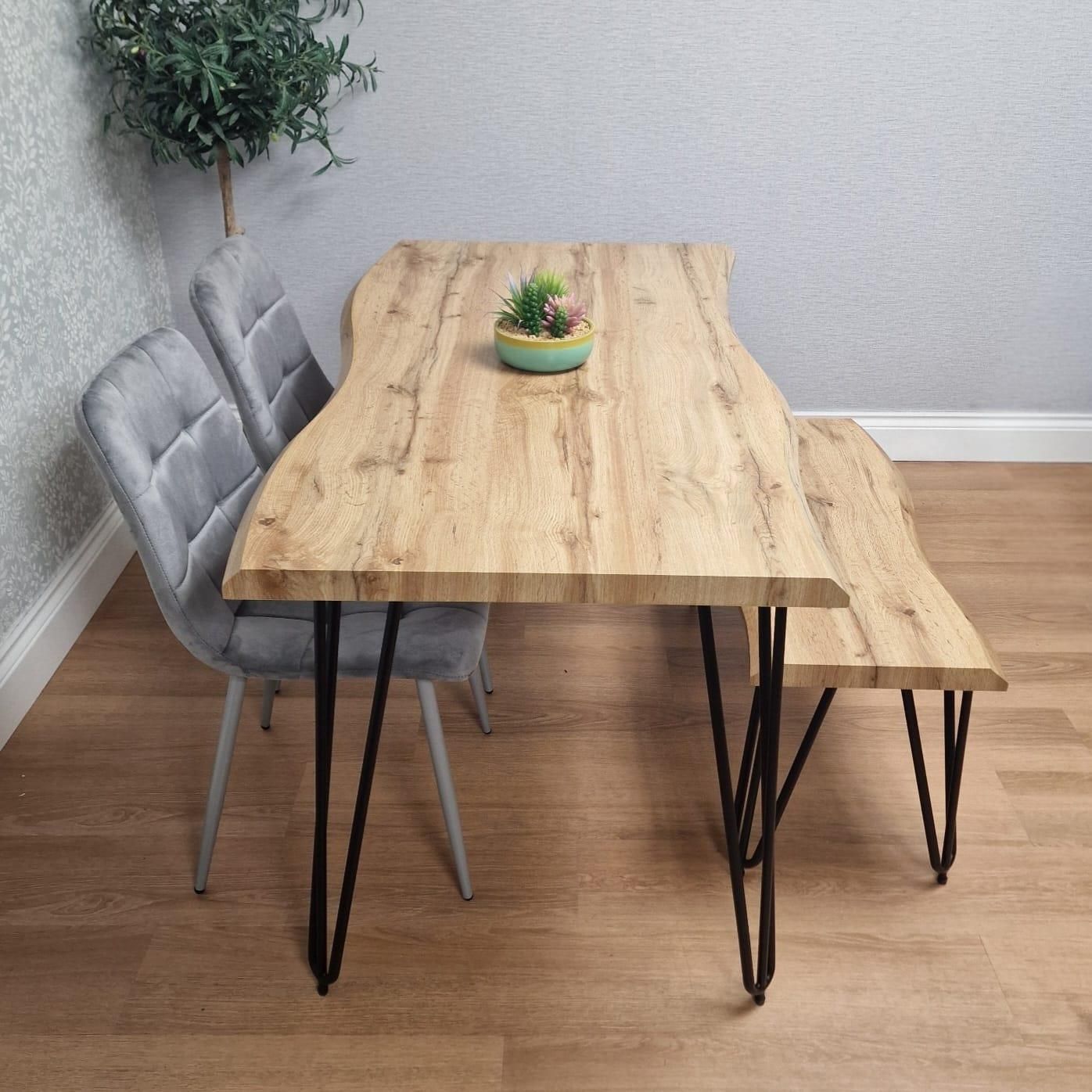KOSY KOALA Modern Dining Table Set With Bench And 2 Grey Velvet Chairs Kitchen Dining Room Furniture
