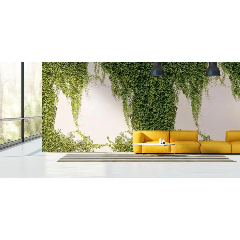 Livingwalls fotobehang klimop bladeren groen en cr&egrave;me - 371 x 280 cm