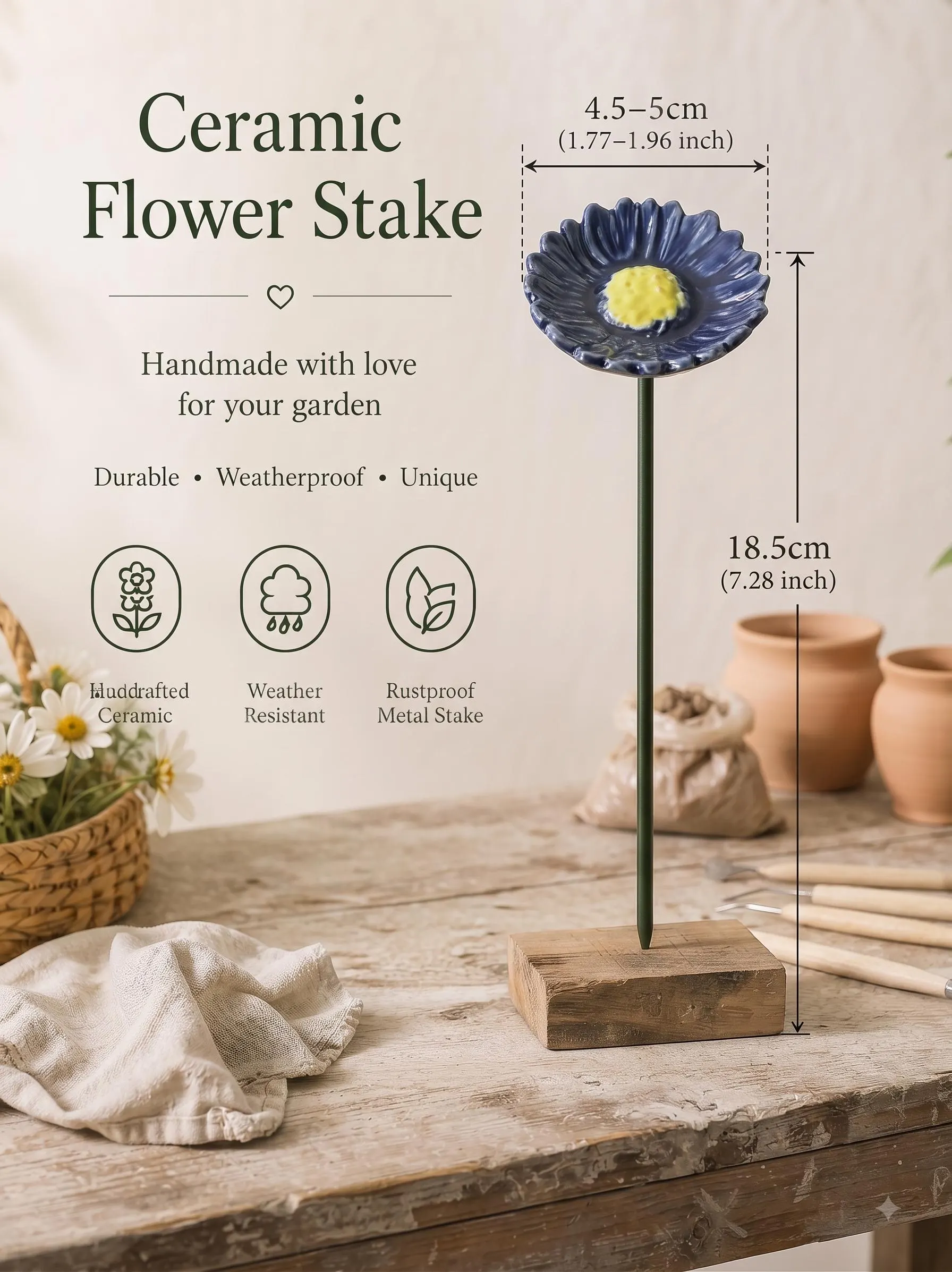 4 Pack Ceramic Flower Bee Water Station | Garden Art, Pollinator Landing Pads