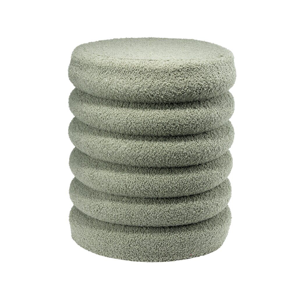 Pouf curly Clara rond effet laine bouclée vert kaki Ø38xH42cm