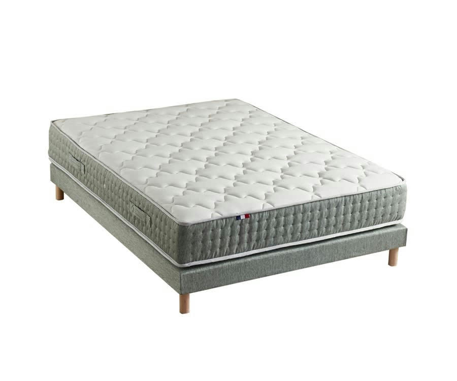 ENSEMBLE HYGGE - Ensemble matelas ressort 7 zones sommier vert 160x200
