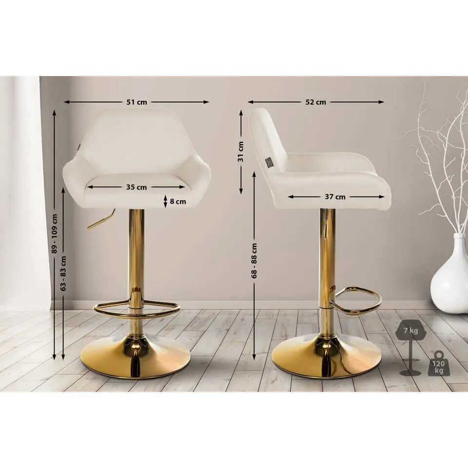 CLP Set van 2 Barkruk Braga goud Frame - Stof - creme