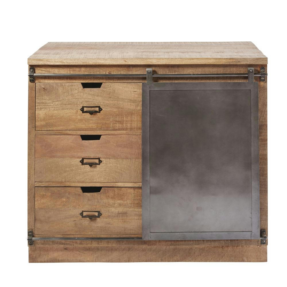 Melchior - Meuble bas de cuisine 3 tiroirs 1 porte en manguier massif