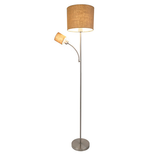 Lampadaire FILOMENA 165 cm metal plastique textile nickel mat brun hauteur 165 cm D: 30 cm douille E27 interrupteur