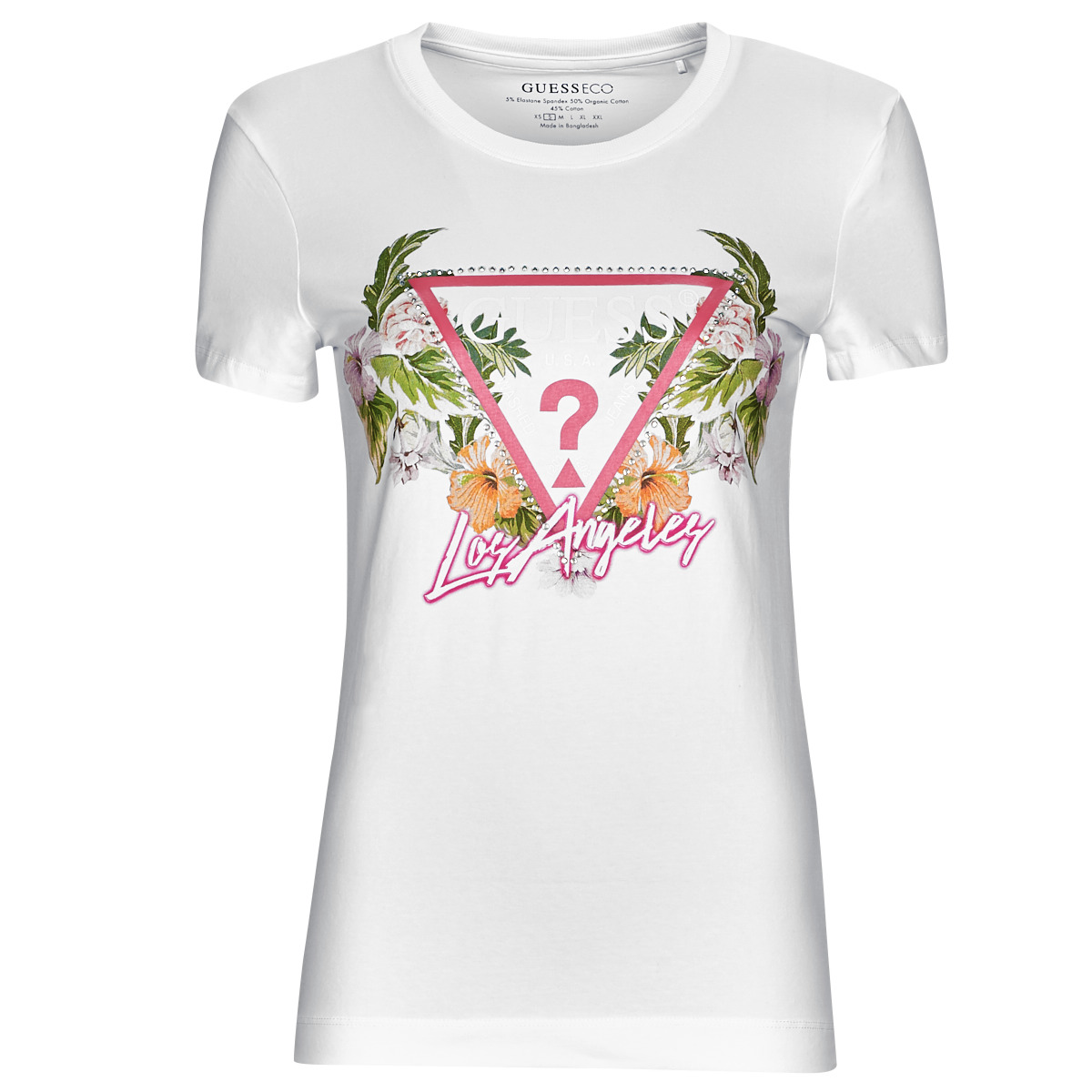 Guess - SS CN TRIANGLE FLOWERS TEE - White