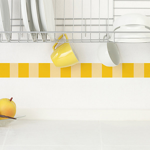 Frise décorative adhésive, rayures verticales larges, jaune, motif géométrique, 5 cm X 300 cm