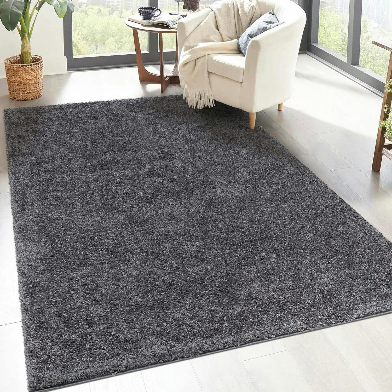 SOFTY - Tapis à poils longs SOFTY gris foncé 200x200cm