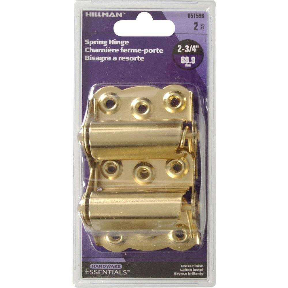 Hillman Self-Closing Spring Hinge, For Surface Mounting, No Mortise Required, Brass-Plated, 2-3/4-in