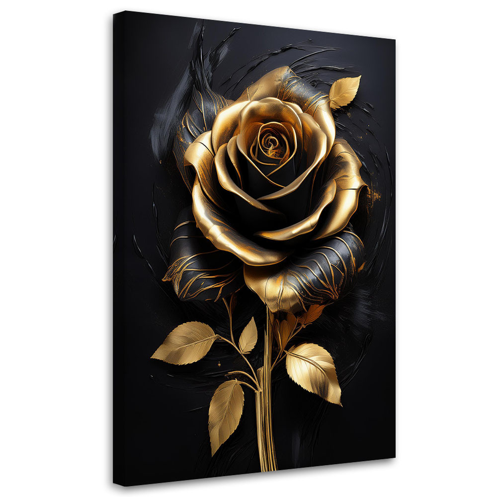 Feeby Obraz na płótnie, Róża Kwiat Złoto Czarny Glamour 40x60