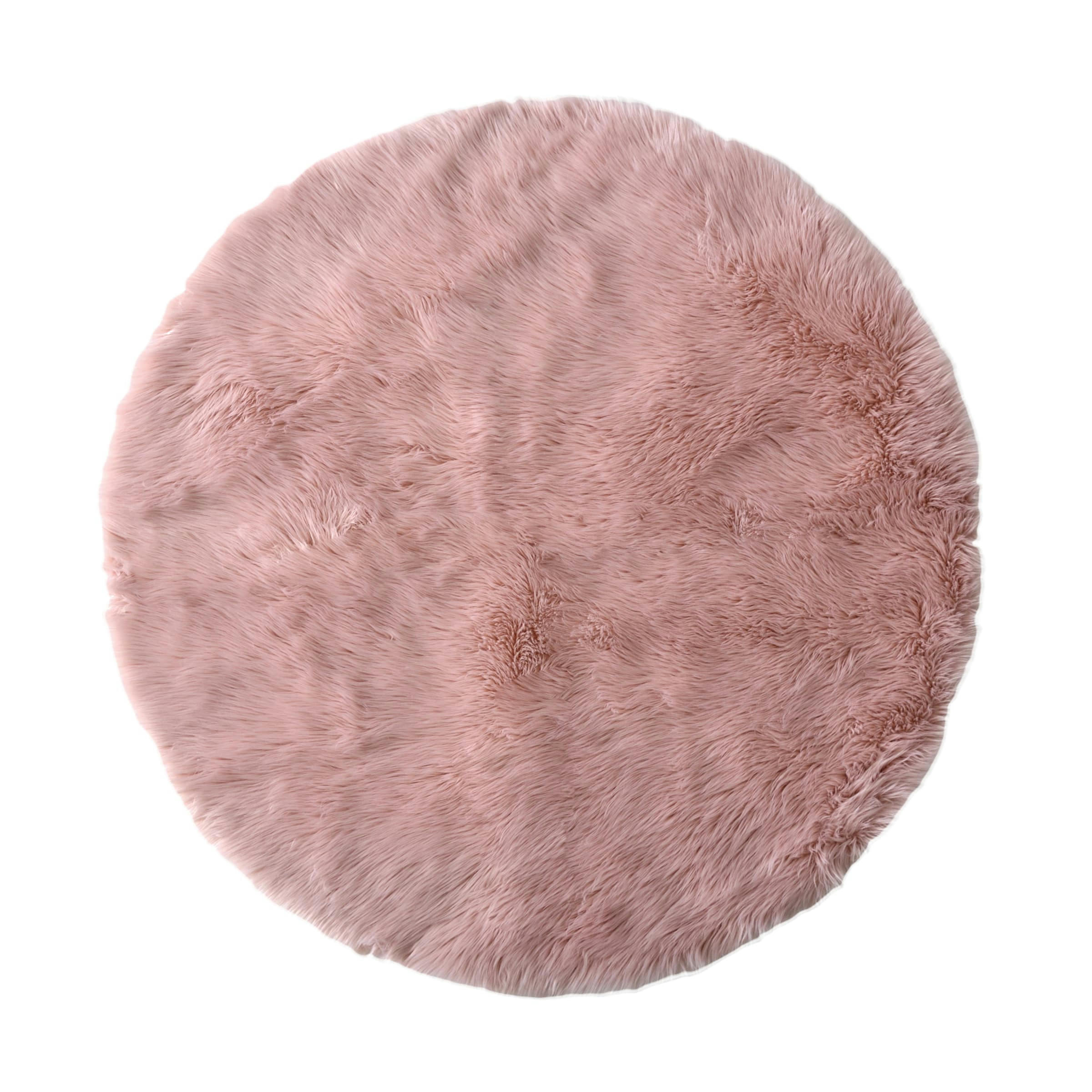 ROUND SKIN - Tapis rond synthétique  poils long rose.