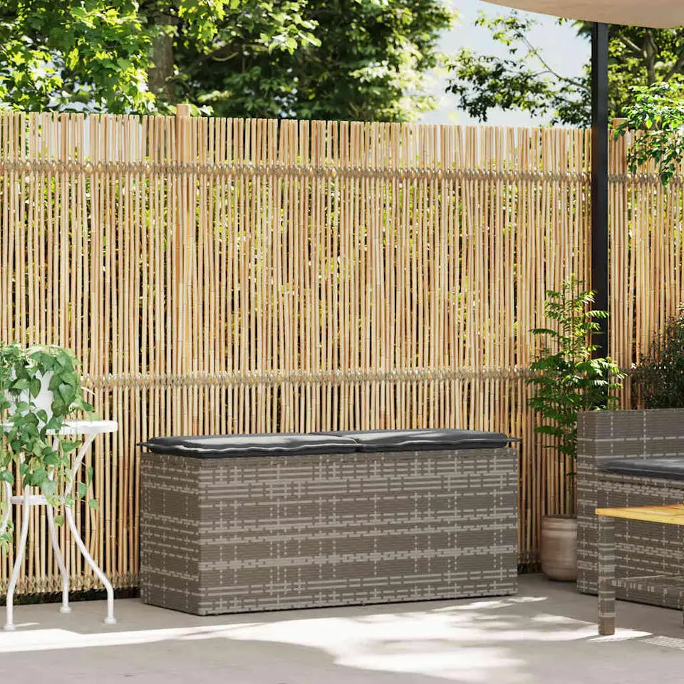 vidaXL - Tuinbank met kussen - Grijs - Poly rattan - 110x40x44 cm