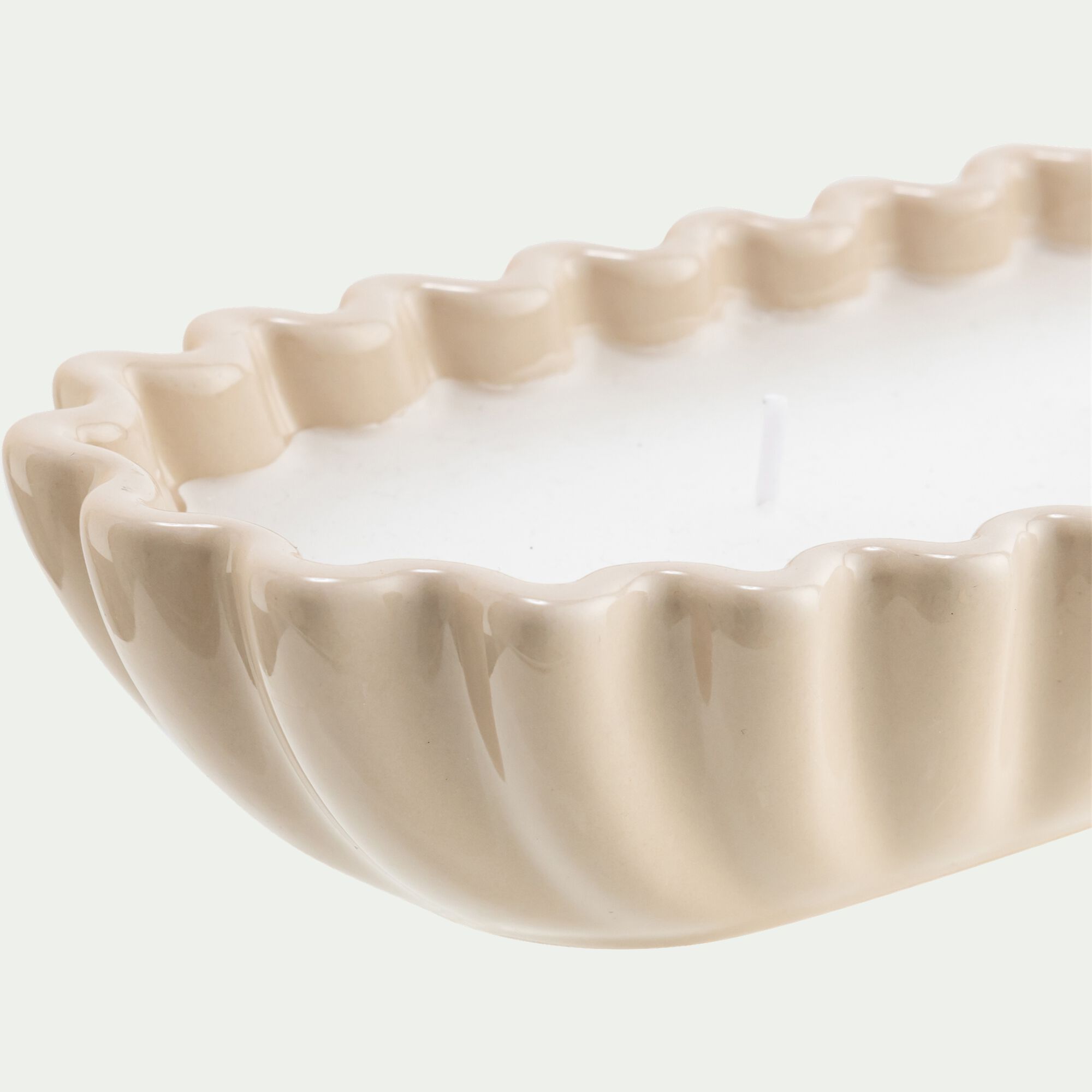 DELYO - Bougie pot en céramique L24,5xH5cm - blanc écru