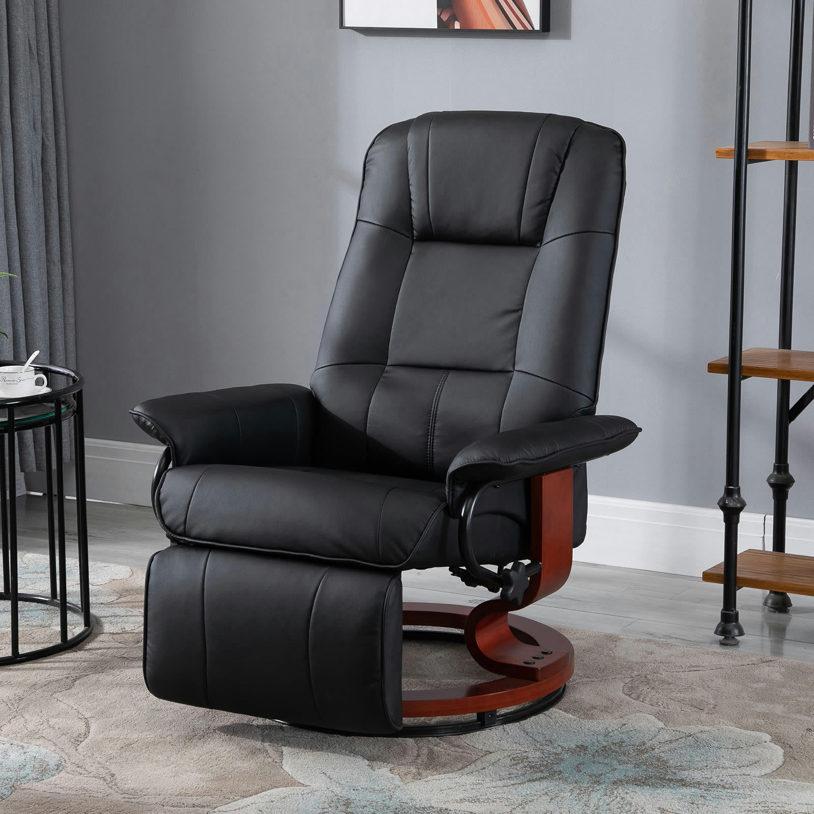 - Fauteuil relax inclinable pivotant bois revêtement synthétique noir