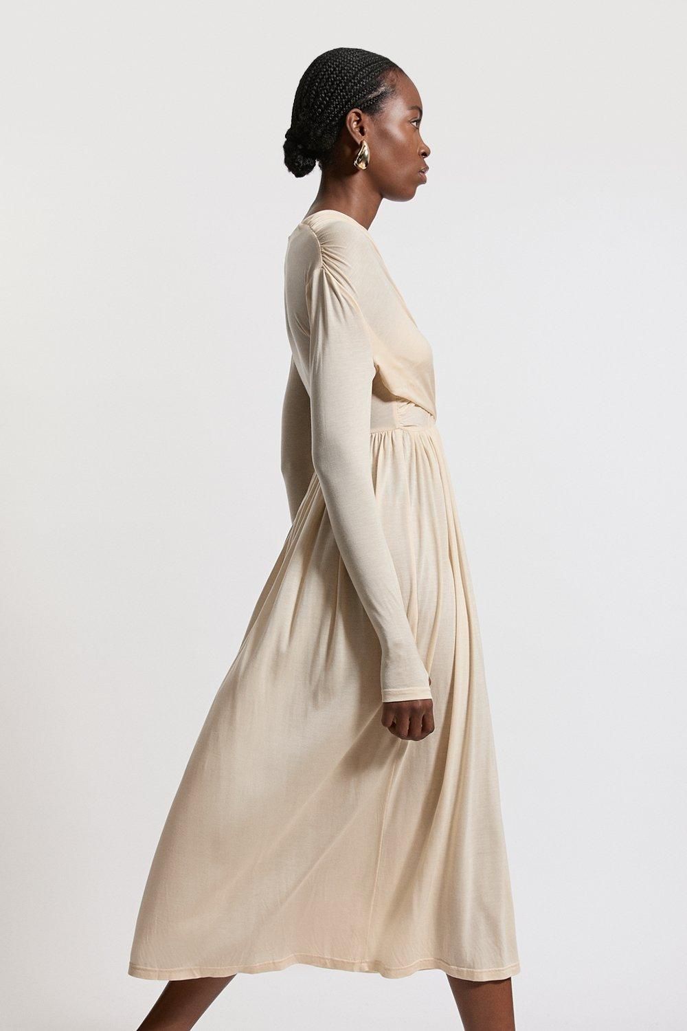 KarenMillen Premium Tencel Jersey Wrap Detail Midi Dress