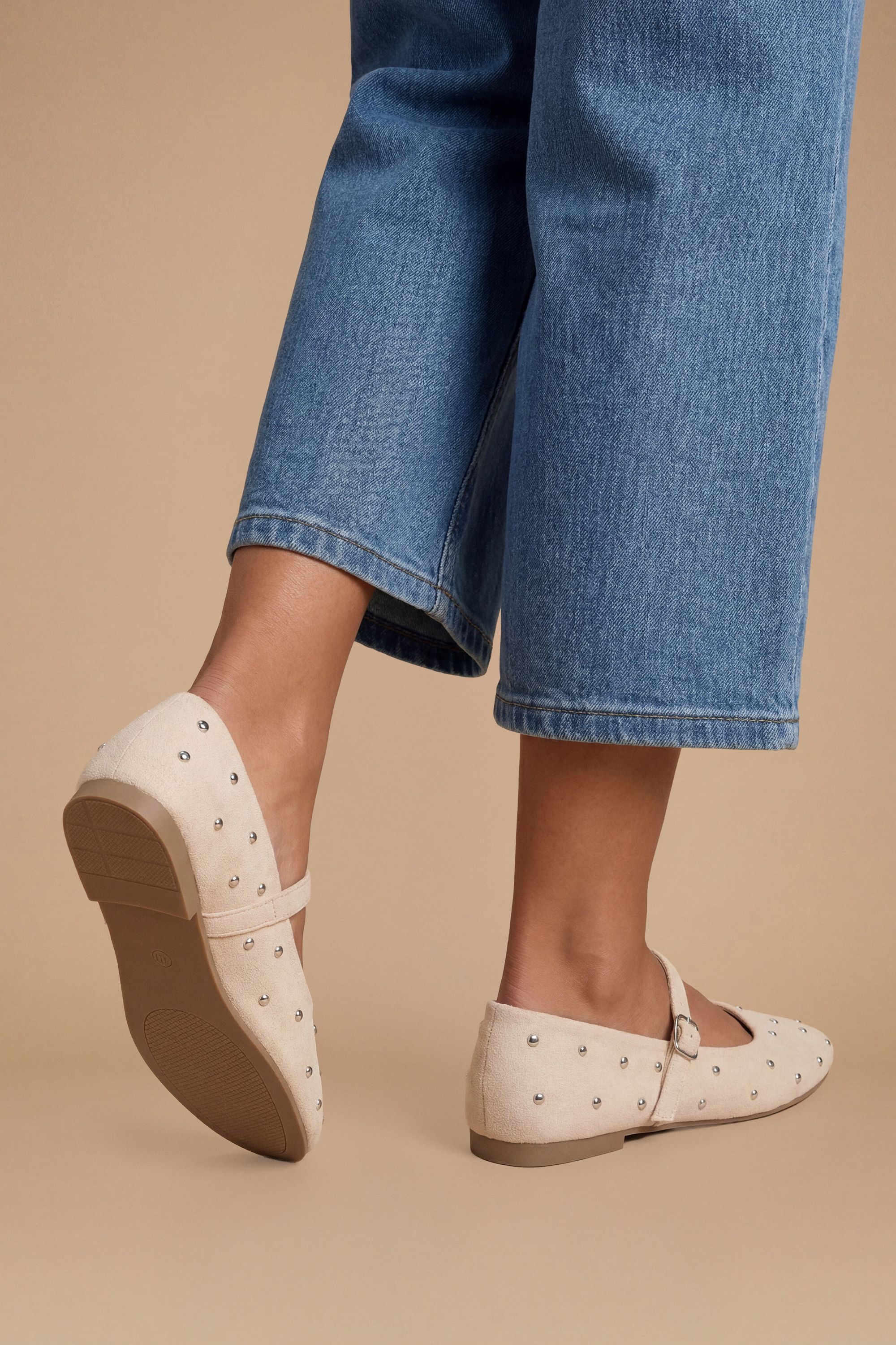 Dorothy Perkins Cressie Faux Suede Studded Padded Mary Jane Ballet Flats
