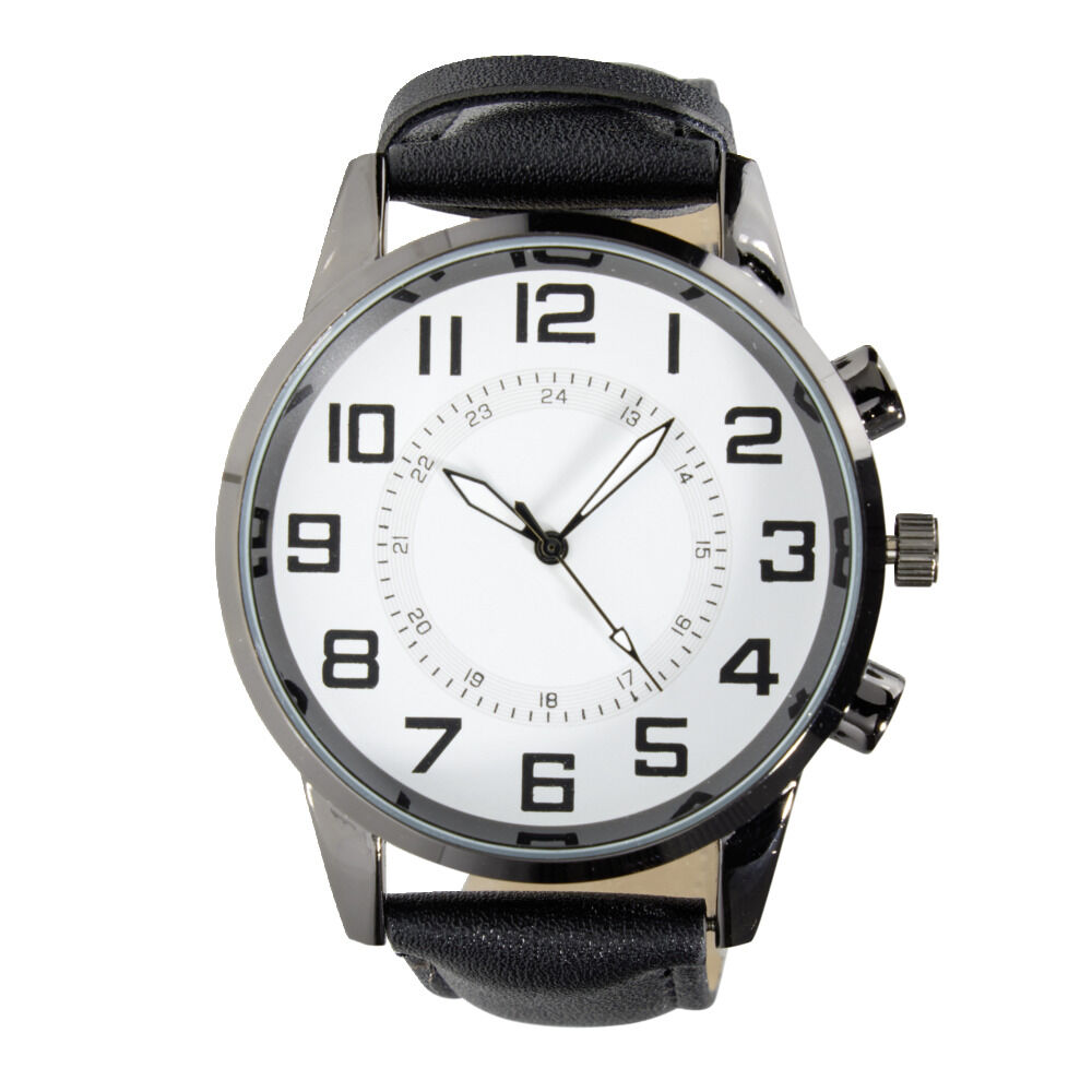 Montre homme cadran rond noir bracelet simili Ø4xH25,5cm (2 modèles)