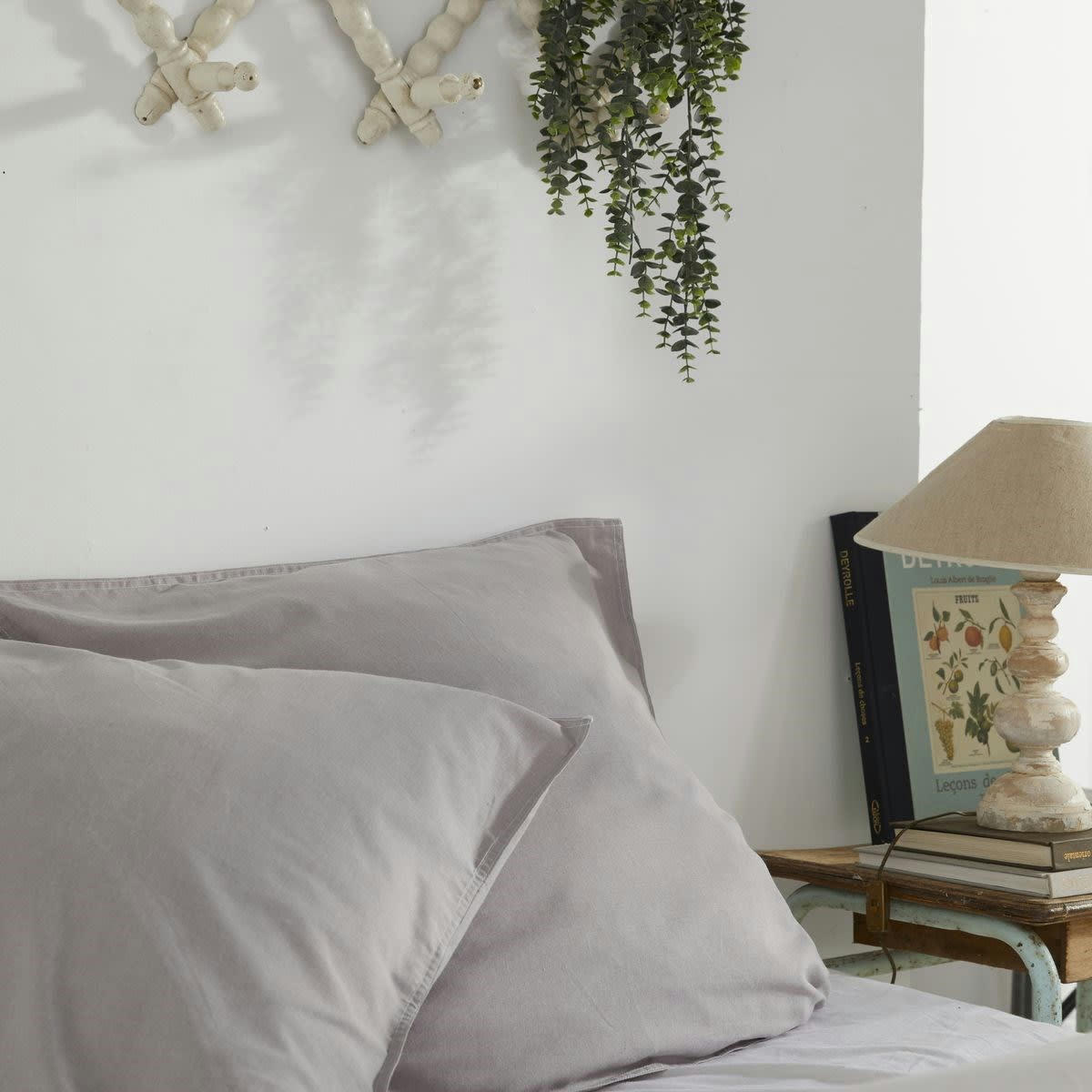 CHARME CONSTANCE - Parure de lit uni gris clair 240x220