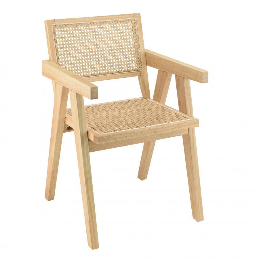 ALBANE - Fauteuil en bois d’Hévéa clair dossier et assise rotin naturel