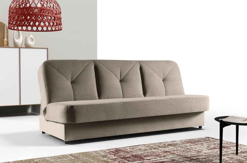 Beżowa sofa NARDO z funkcją spania pojemnikiem na pościel