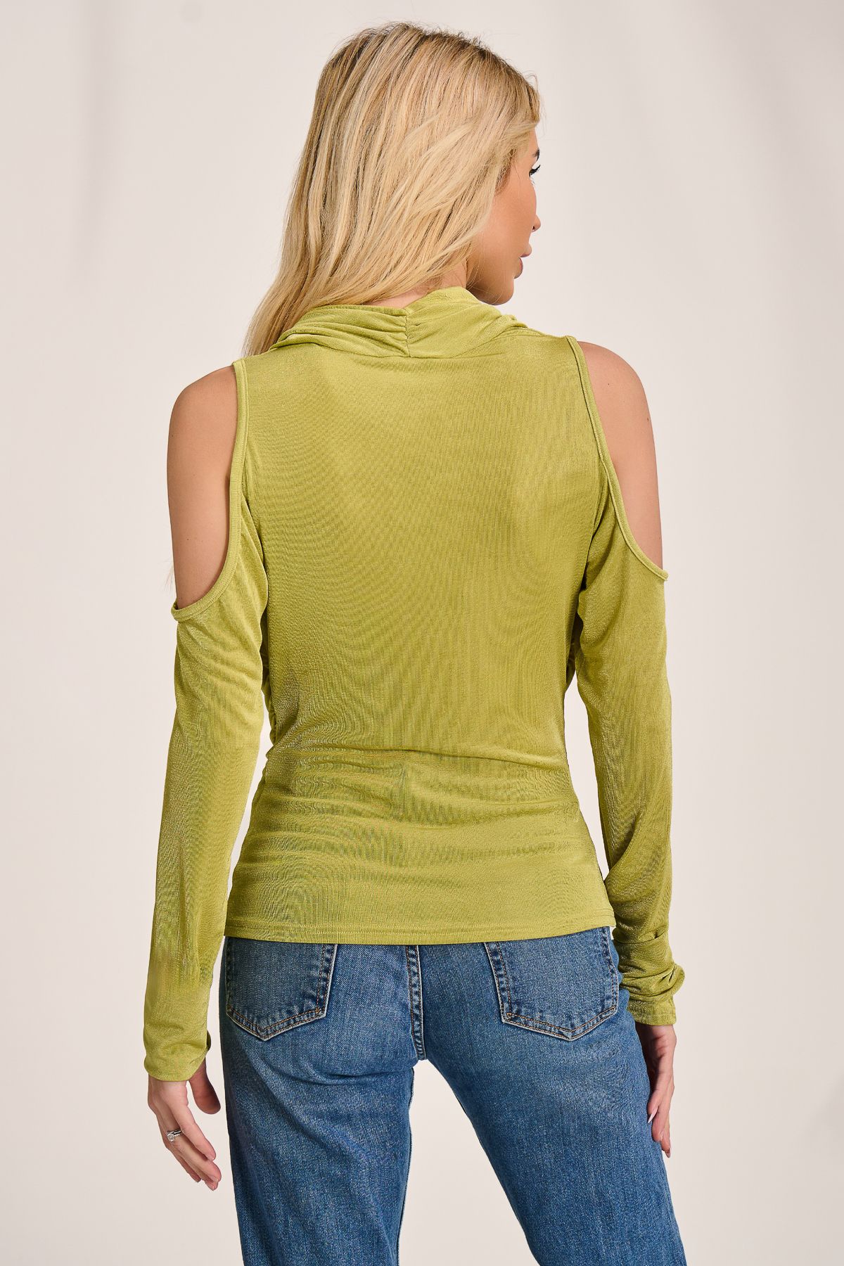 Jolie Moi Cowl Neckline Cold Shoulder Jersey Top