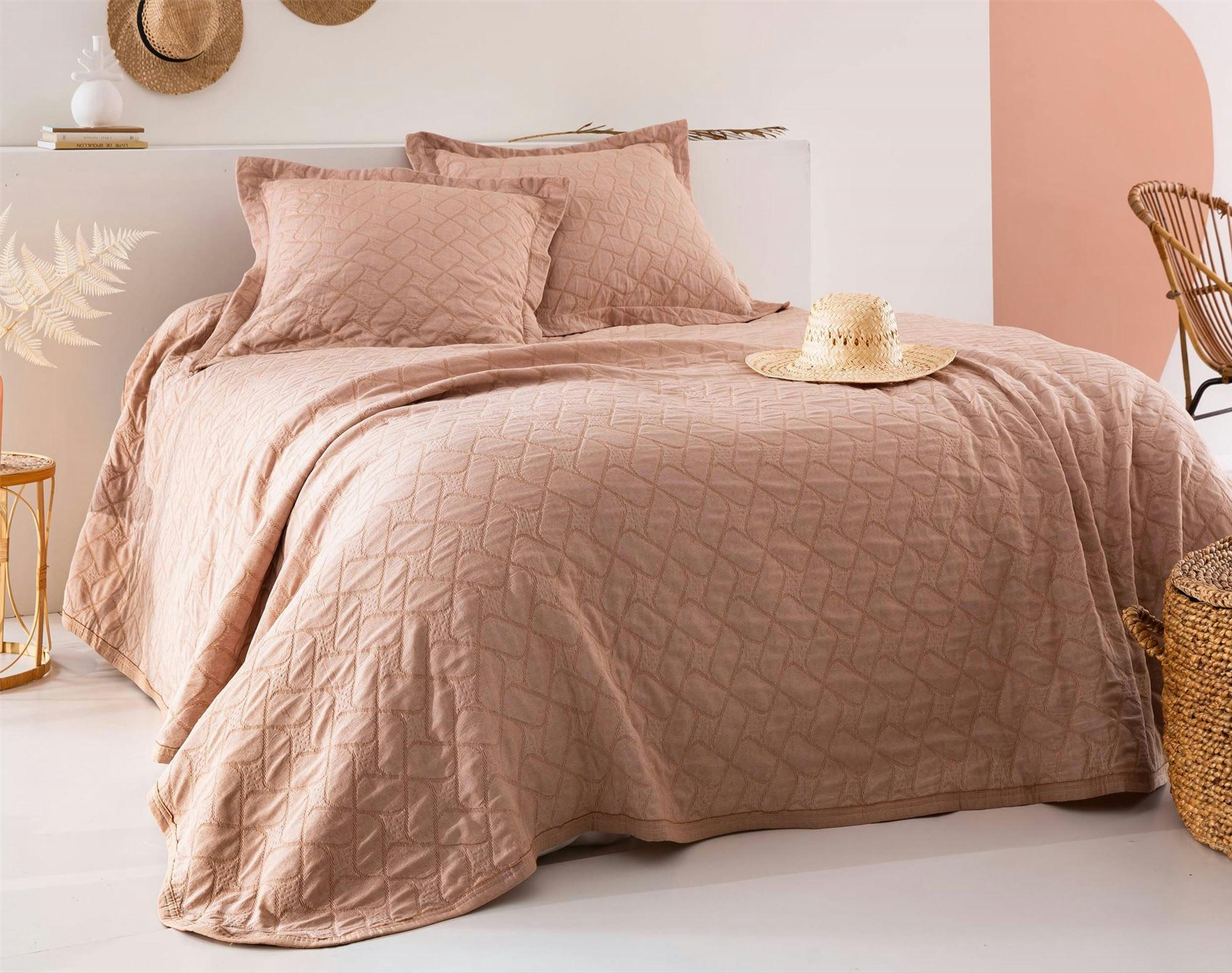 CURVES - Jeté de lit 250x250 orange terracotta en coton