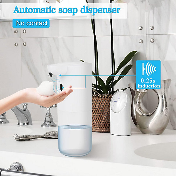 BASHLWUA Distributeur de savon automatique, distributeur de savon sans contact de 400 ml, rechargeable par USB, support mural étan