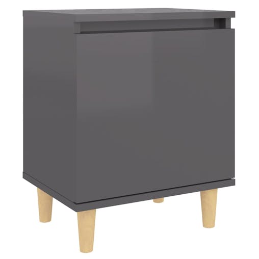 NNEVL Bed Cabinet with Solid Wood Legs High Gloss Grey 40x30x50 cm