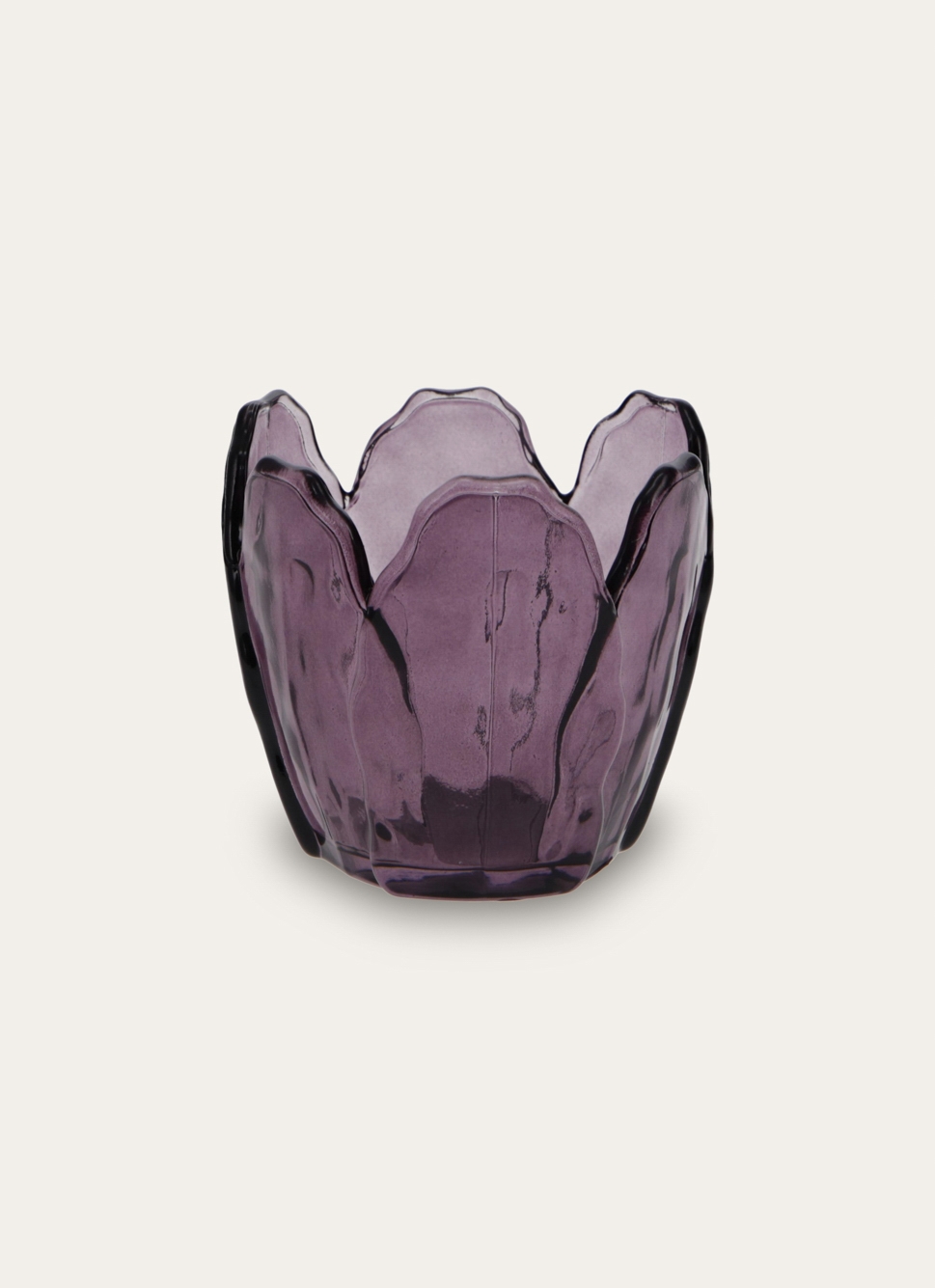 PHOTOPHORE EN VERRE COLORÉ FORME PÉTALES DE FLEUR PRUNE